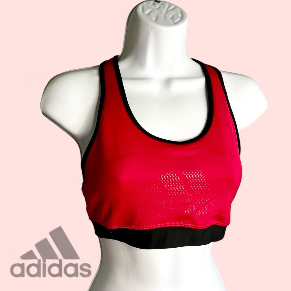 Adidas Red and Black Racerback Sports Bra, techfit - Size Medium
